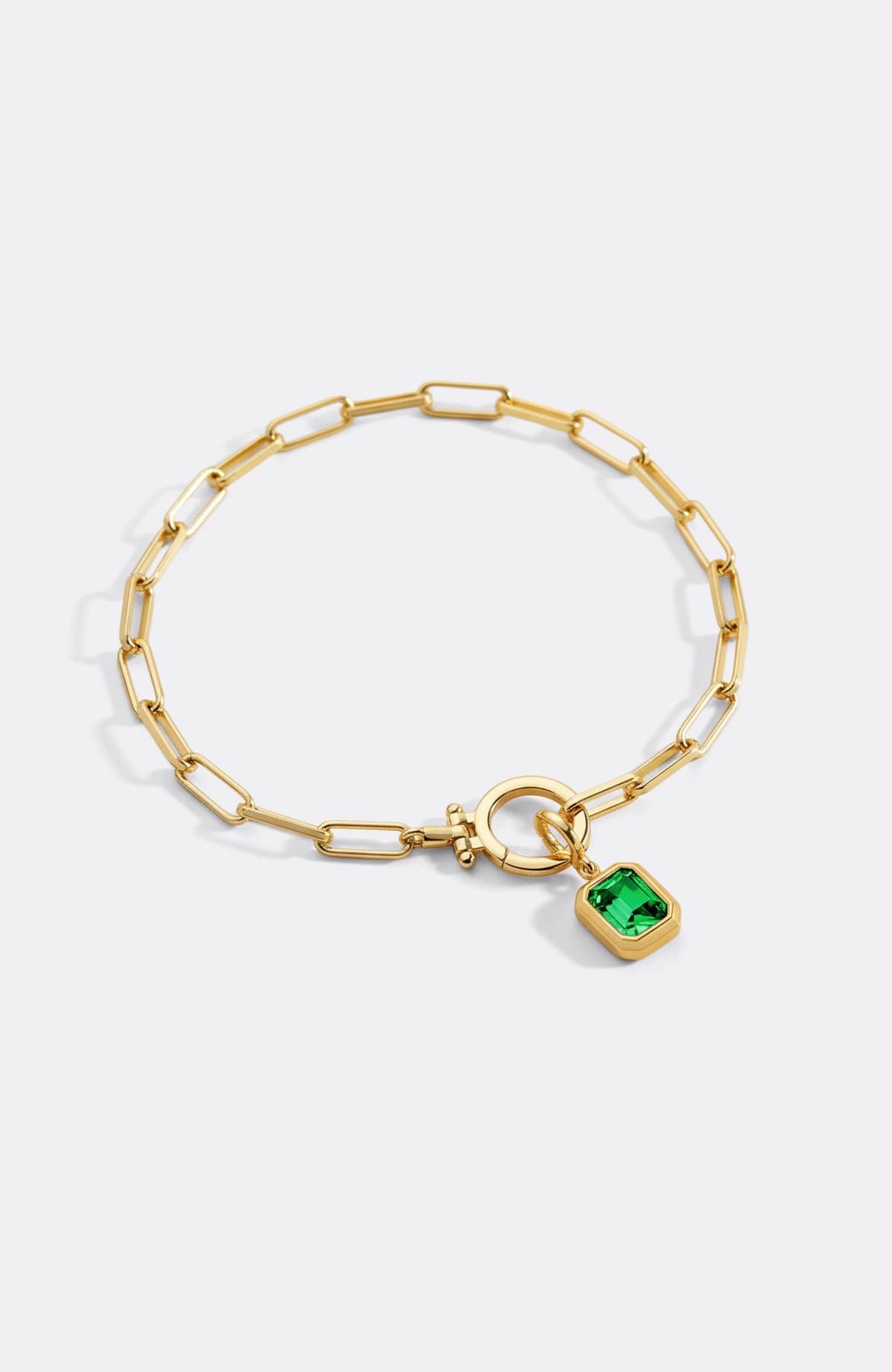 Baguette-Geburtsstein-Anhänger an mintfarbenem Paperclip-Armband