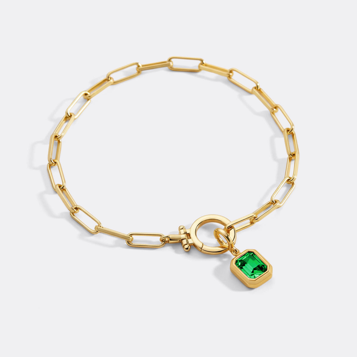 Baguette-Geburtsstein-Anhänger an mintfarbenem Paperclip-Armband