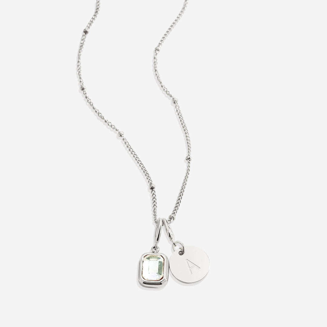 Baguette Birthstone & Initial Necklace in 925 sterling silver with April birthstone