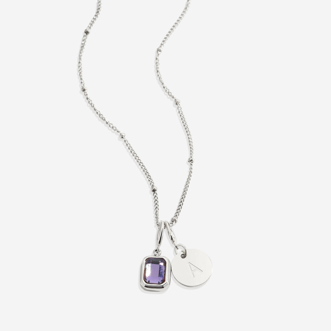 Baguette Birthstone & Initial Necklace in 925 sterling silver