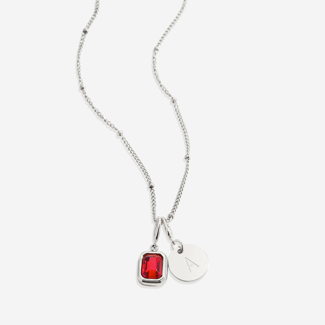 Baguette Birthstone & Initial Necklace in 925 sterling silver with January birthstone