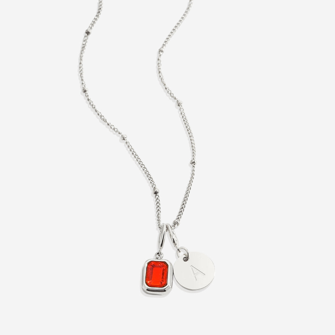 Baguette Birthstone & Initial Necklace in 925 sterling silver with July birthstone