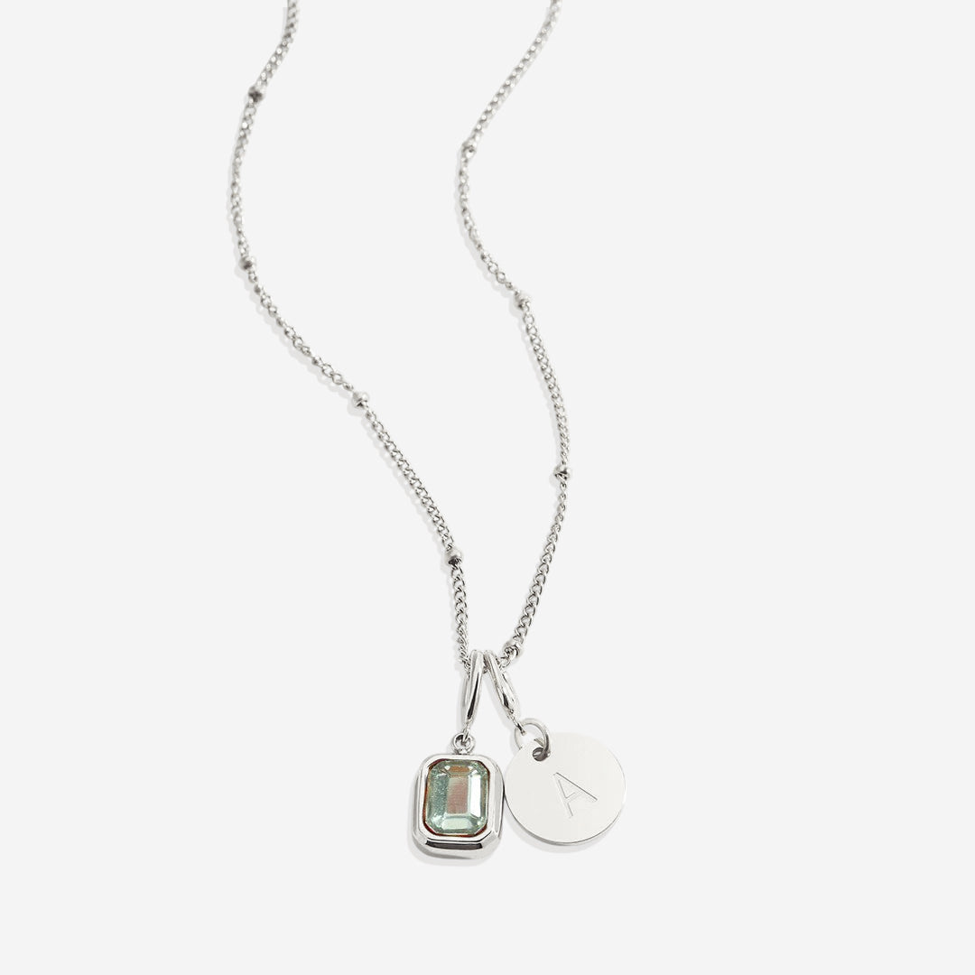 Baguette Birthstone & Initial Necklace in 925 sterling silver with June birthstone