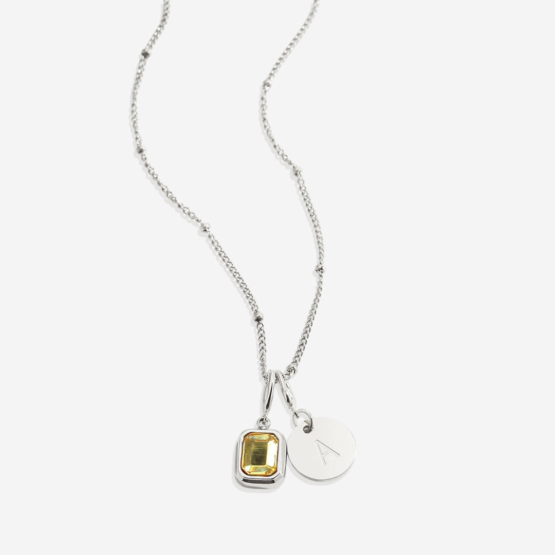 Baguette Birthstone & Initial Necklace in 925 sterling silver with November birthstone