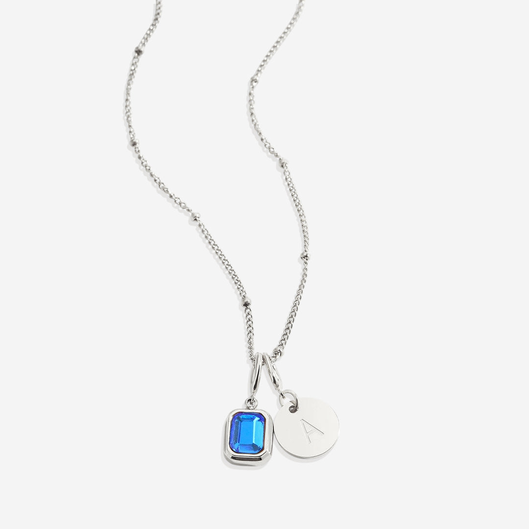 Baguette Birthstone & Initial Necklace in 925 sterling silver with September birthstone