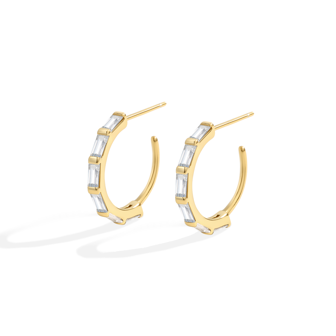 Baguette Diamond Hoop Earrings in 925 Sterling Silver — Vanny Jewels