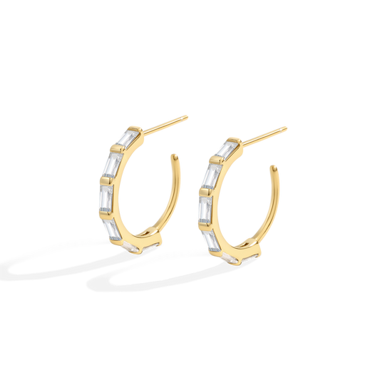 Baguette Diamond Hoop Earrings in 925 Sterling Silver — Vanny Jewels