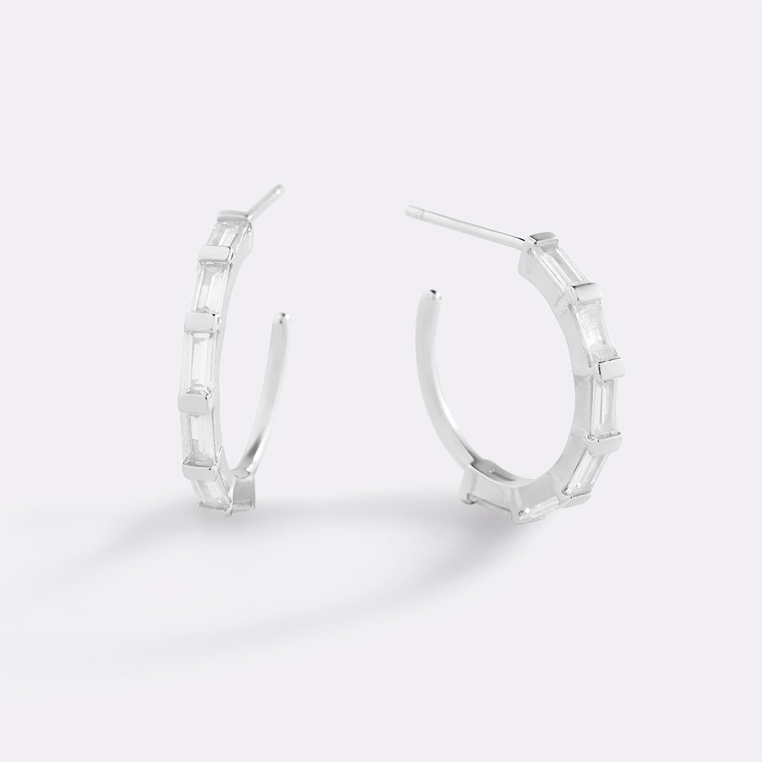 Baguette Diamond Hoop Earrings in 925 sterling silver