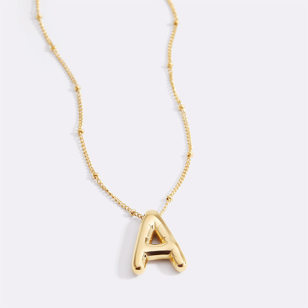 Balloon Initial Necklace with Satellite Chain in gold tone