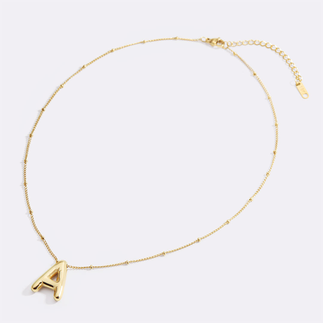 Balloon Initial Necklace with Satellite Chain in gold tone