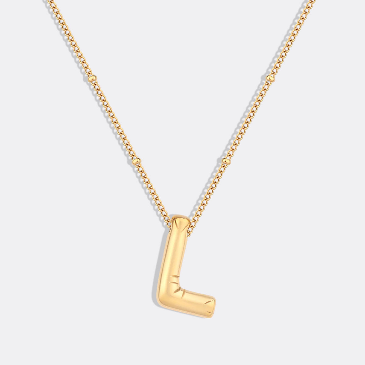 Balloon Initial Necklace with Satellite Chain in gold tone