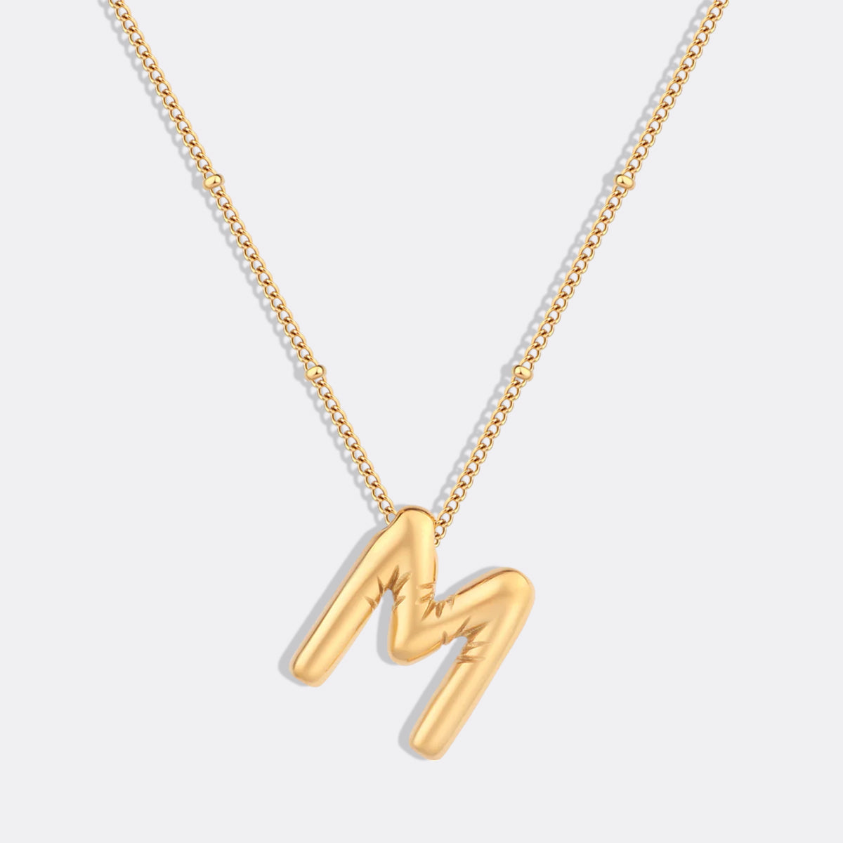 Balloon Initial Necklace with Satellite Chain in gold tone