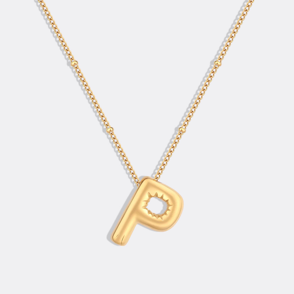 Balloon Initial Necklace with Satellite Chain in gold tone