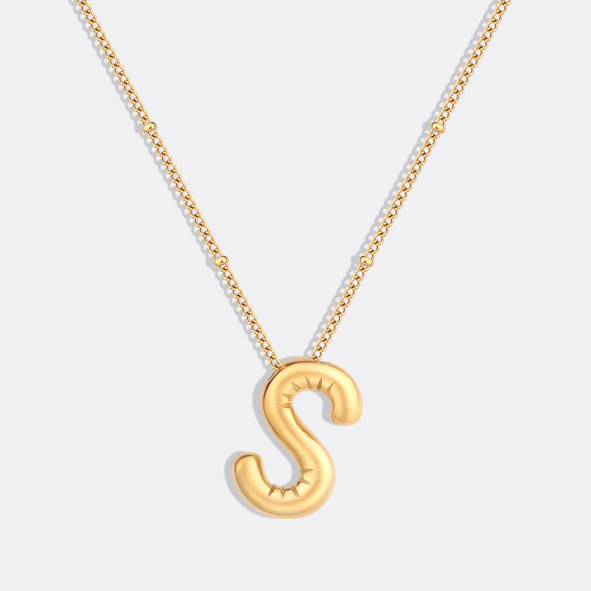 Balloon Initial Necklace with Satellite Chain in gold tone