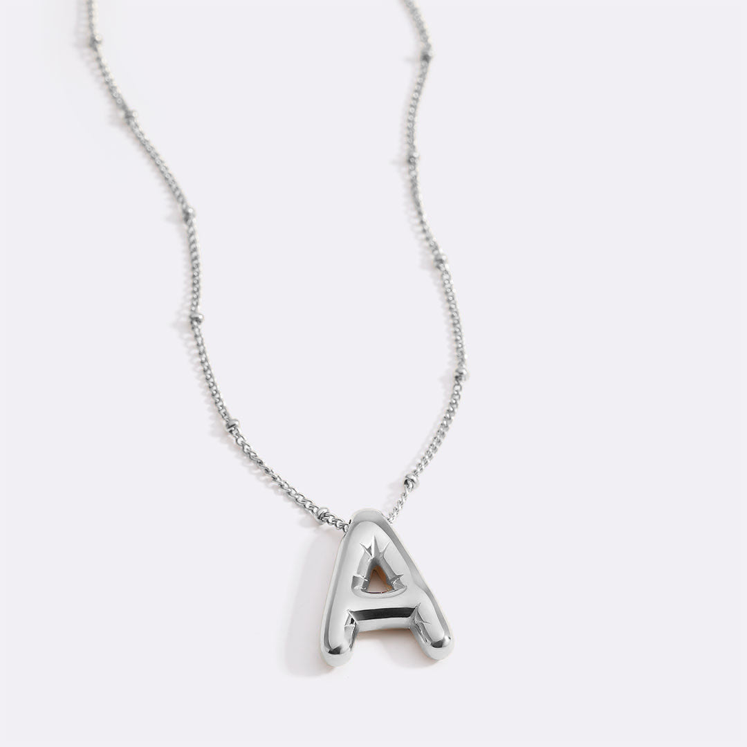Balloon Initial Necklace with Satellite Chain in 925 sterling silver
