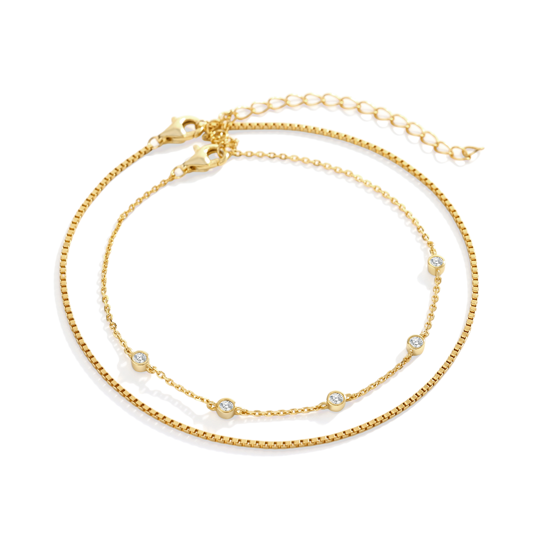 Armband-Set mit Diamant-Lünettenfassung und Boxkettenarmband