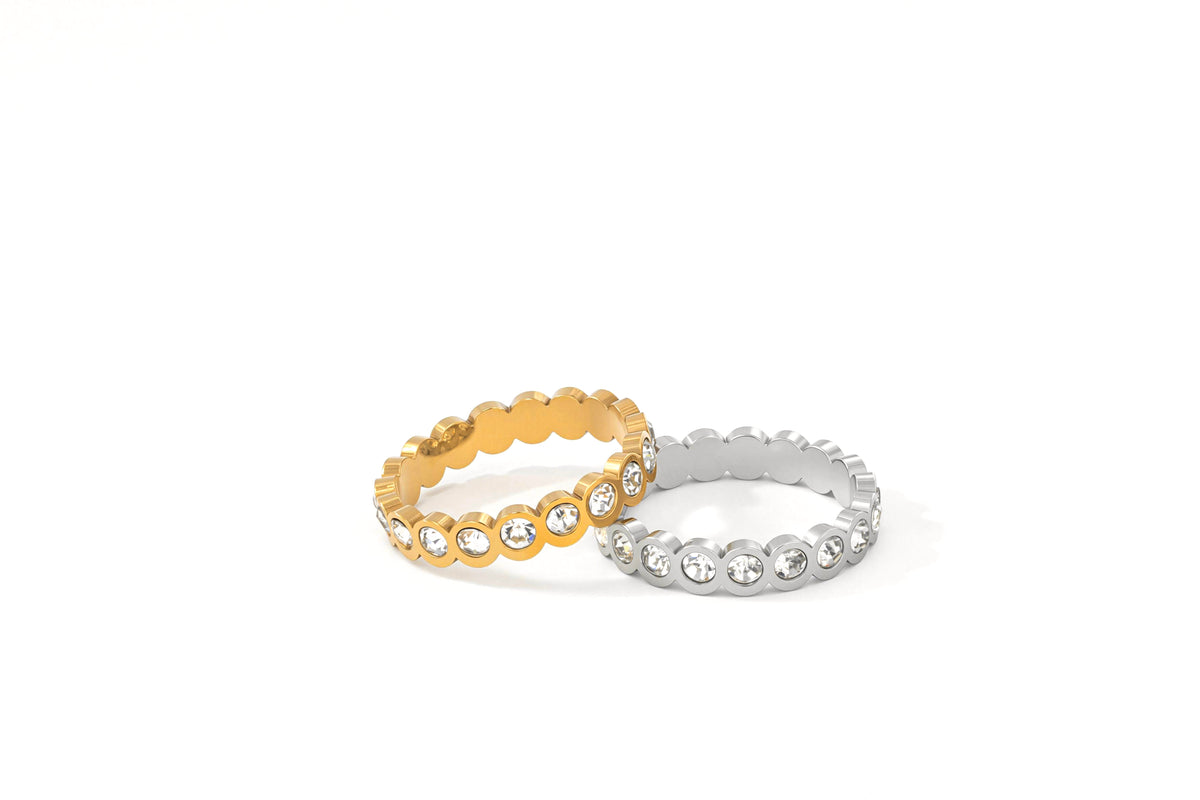 Bezel Set Eternity Stacking Ring, flat lay detail