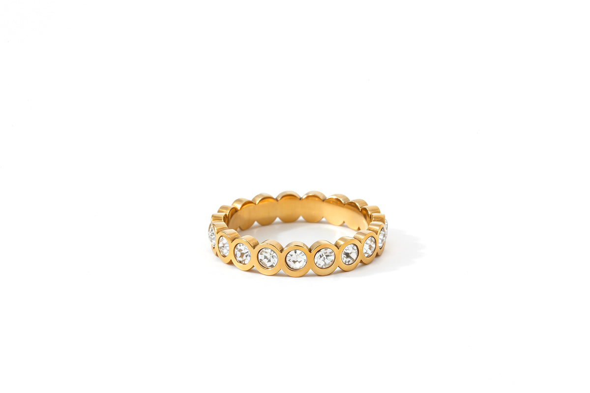 Bezel Set Eternity Stacking Ring in gold tone
