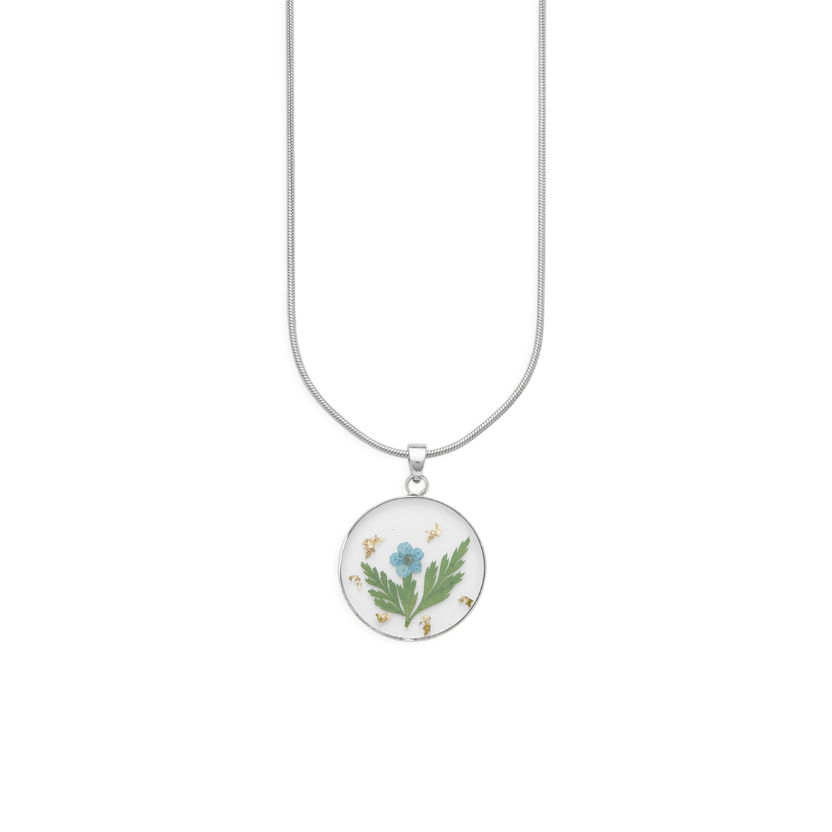 Pressed Birth Flower Necklace in 925 sterling silver