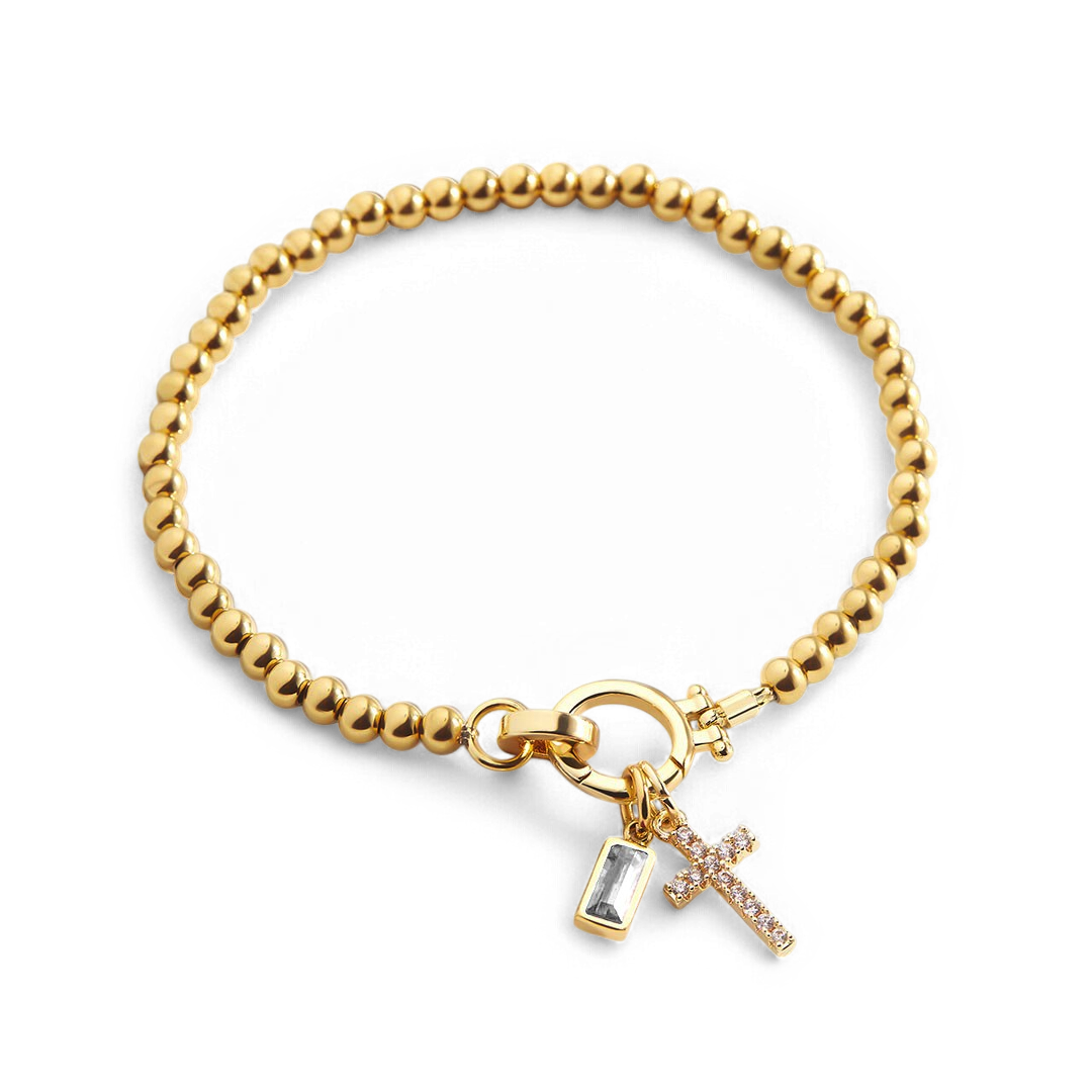 Cross Charm Birthstone Bracelet with April birthstone
