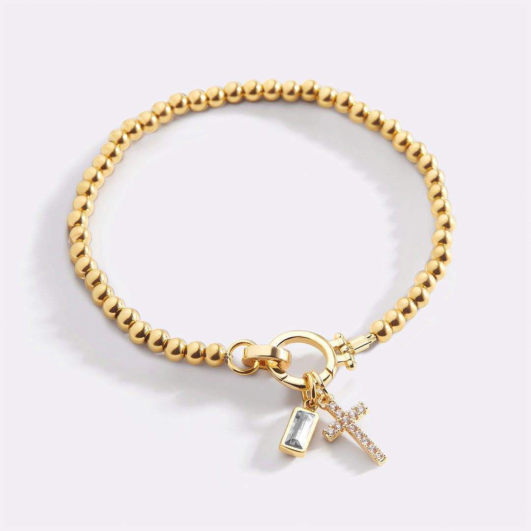 Cross Charm Birthstone Bracelet with April birthstone