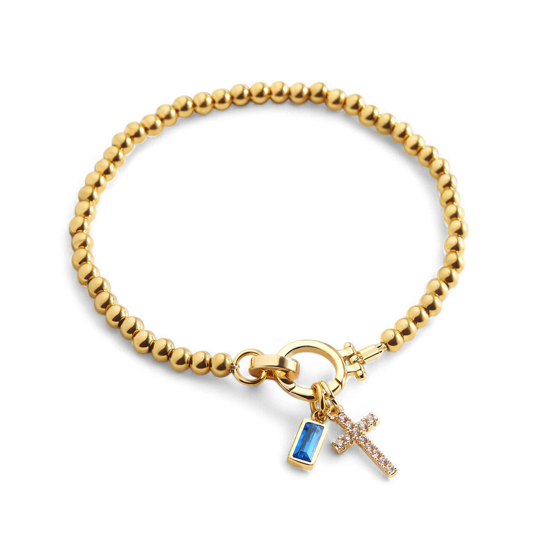 Cross Charm Birthstone Bracelet with December birthstone