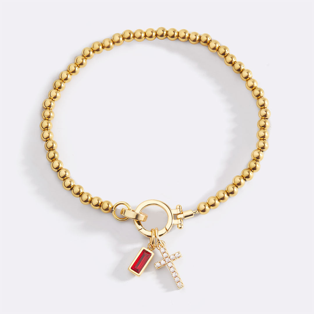 Cross Charm Birthstone Bracelet with January birthstone