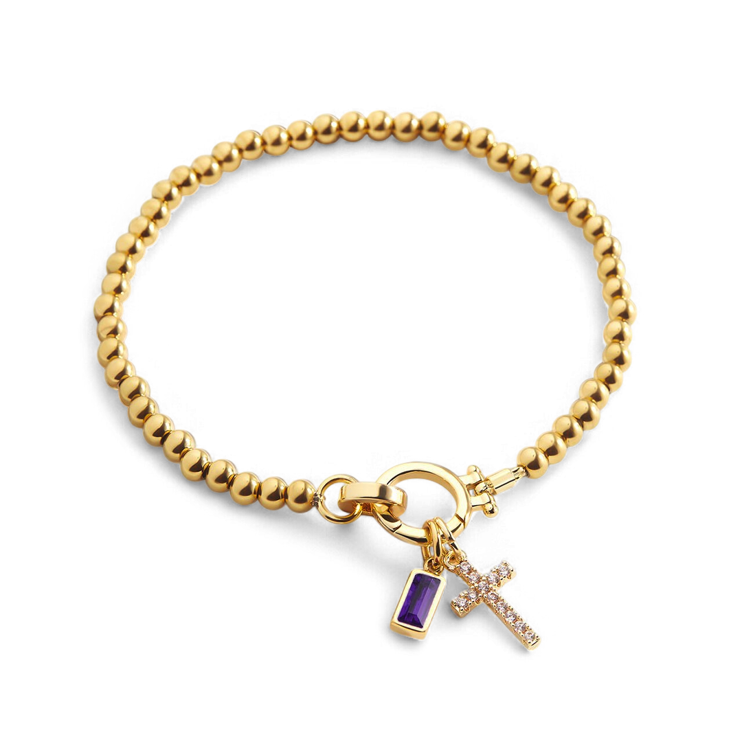 Cross Charm Birthstone Bracelet with June birthstone