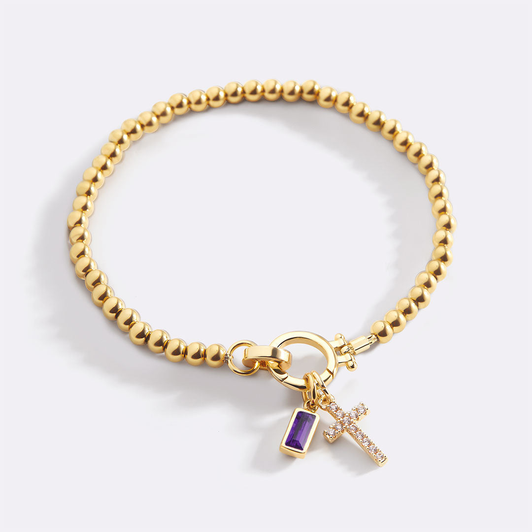 Cross Charm Birthstone Bracelet with June birthstone
