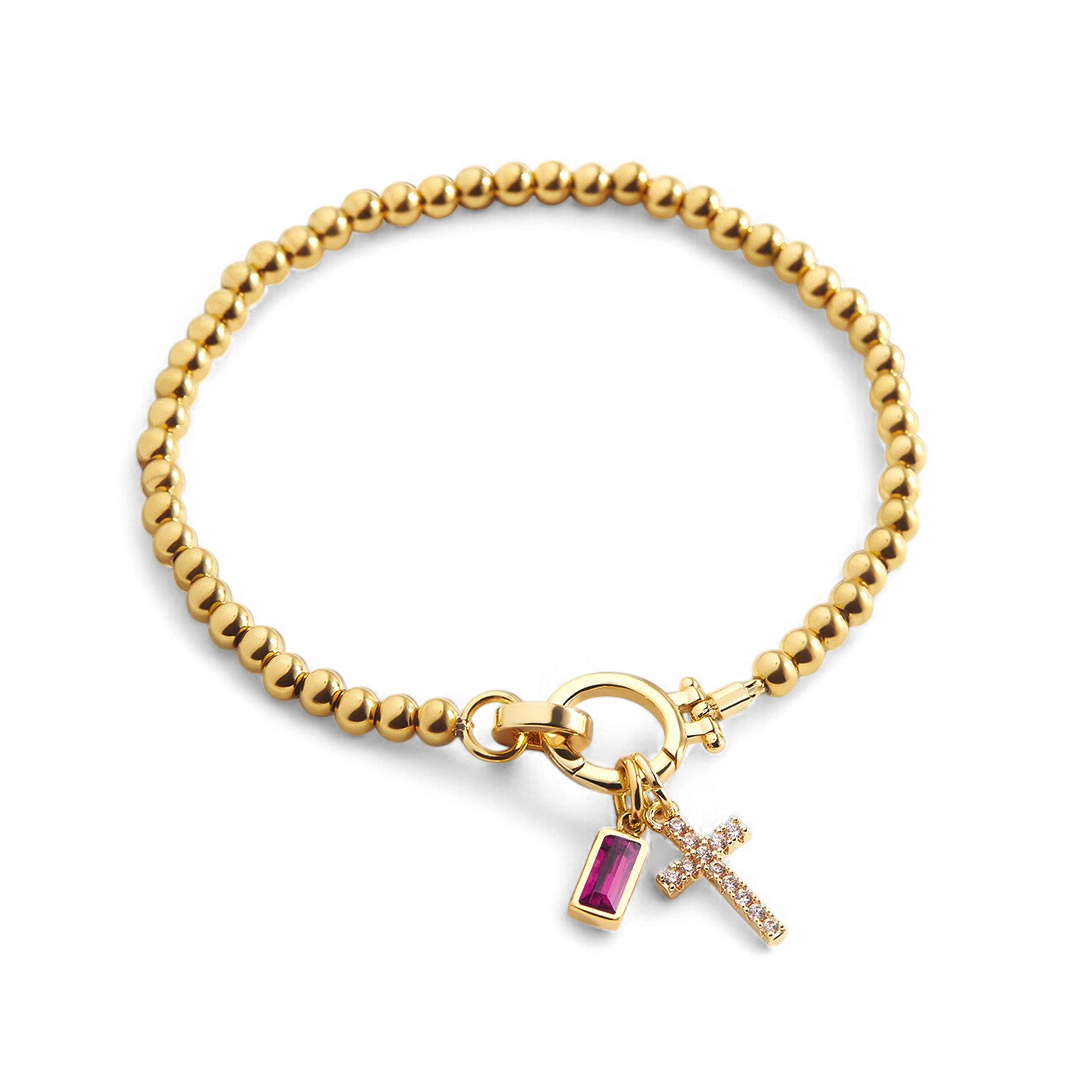 Cross Charm Birthstone Bracelet with October birthstone