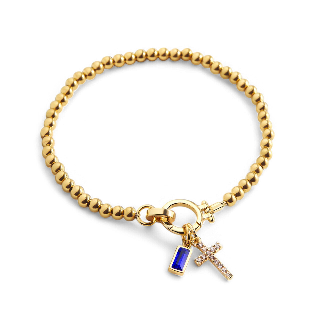 Cross Charm Birthstone Bracelet with September birthstone