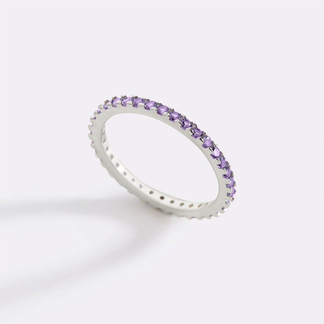 February Birthstone Eternity Stacking Ring in 925 sterling silver with February birthstone