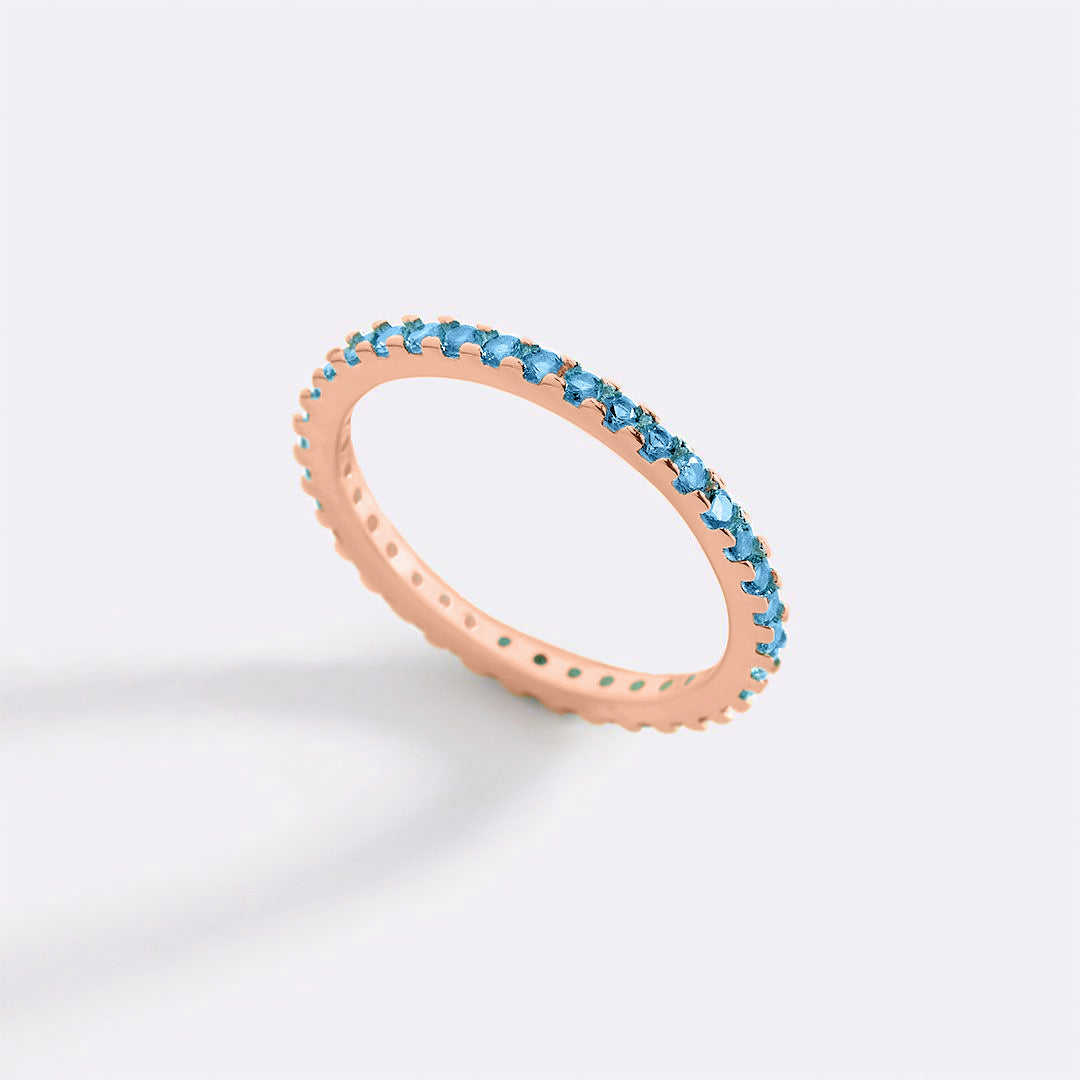 March Birthstone Eternity Stacking Ring in rose gold tone with March birthstone