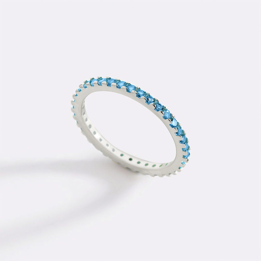 March Birthstone Eternity Stacking Ring in 925 sterling silver with March birthstone