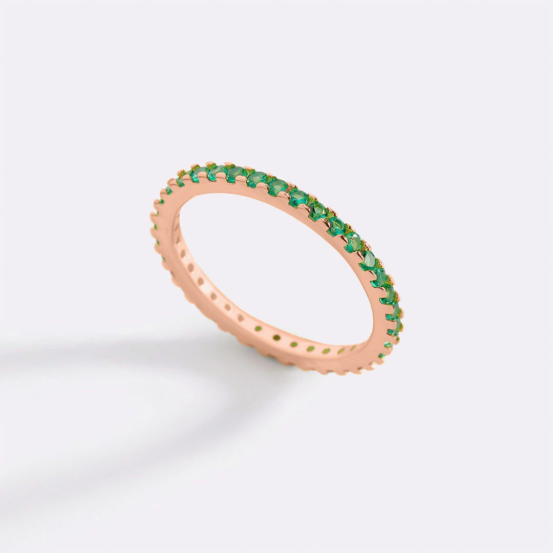 May Birthstone Eternity Stacking Ring in rose gold tone with May birthstone