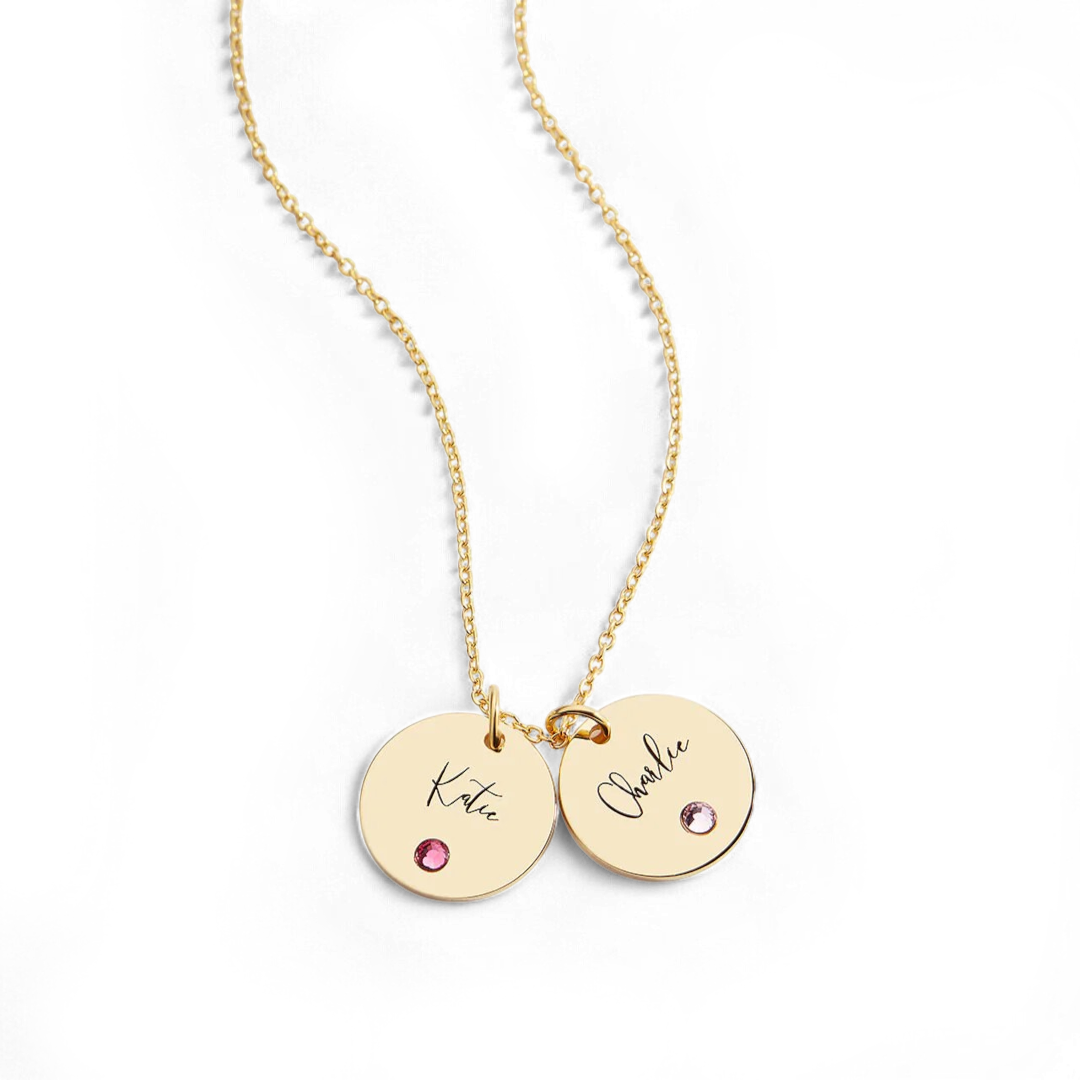 Birthstone Disc Name Necklace — Vanny Jewels