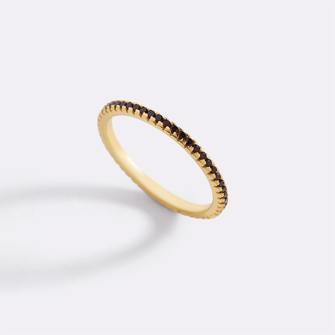 Black Diamond Eternity Stacking Ring in gold tone