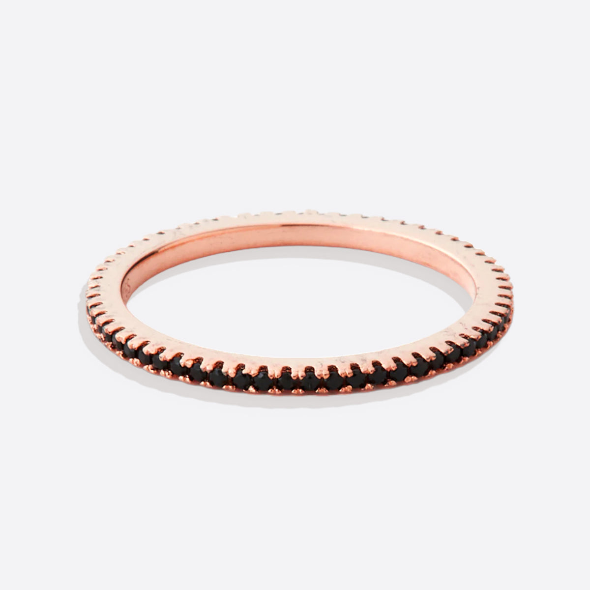 Black Diamond Eternity Stacking Ring in rose gold tone