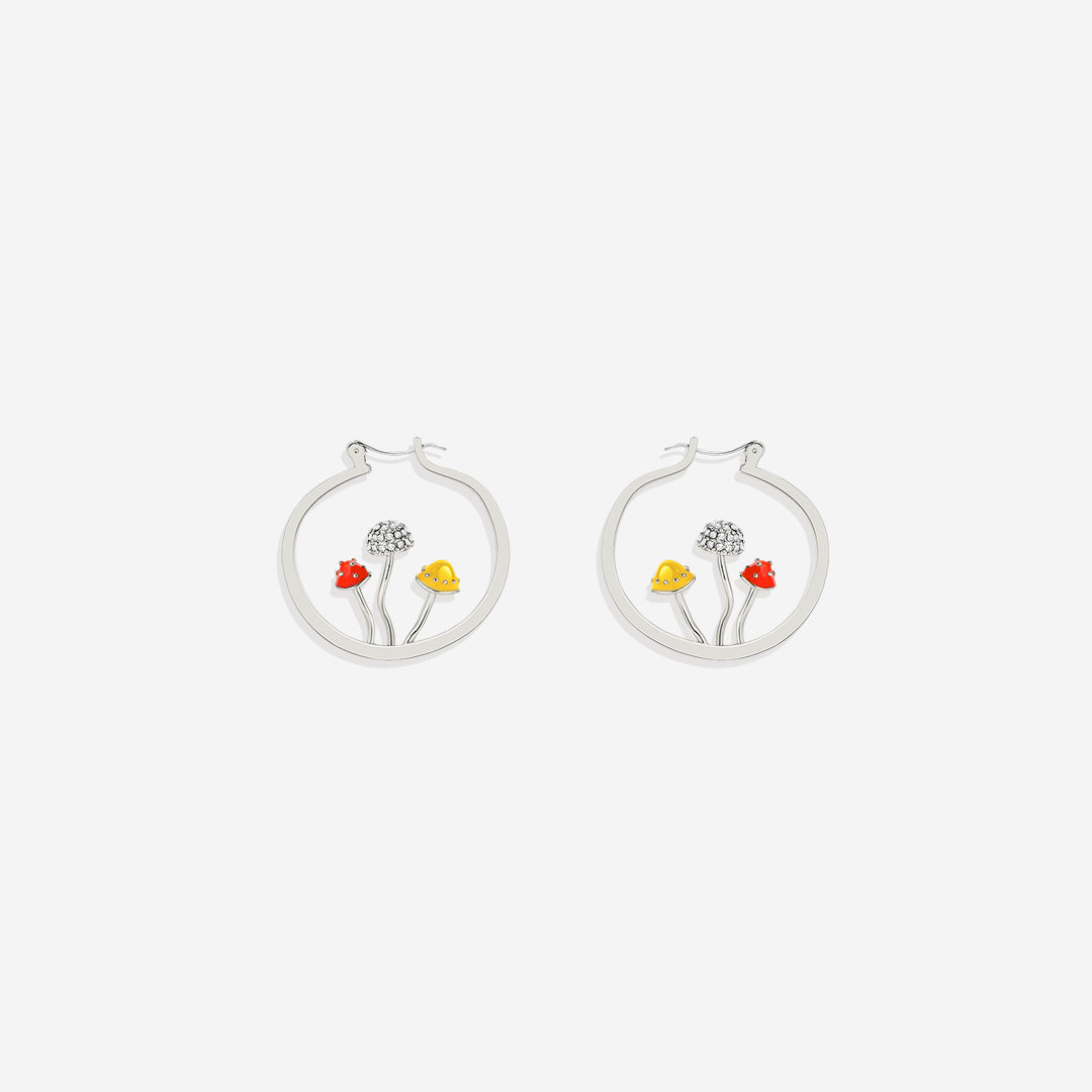 Boho Mushroom Hoop Earrings in 925 sterling silver