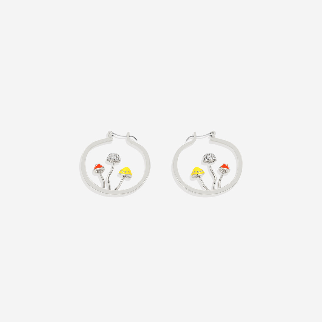 Boho Mushroom Hoop Earrings in 925 sterling silver