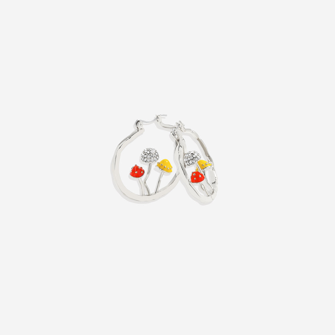 Boho Mushroom Hoop Earrings in 925 sterling silver