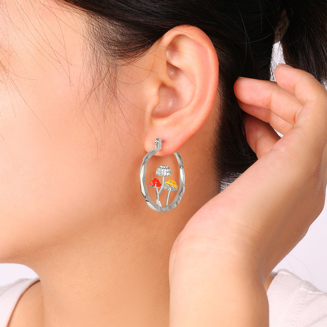 Boho Mushroom Hoop Earrings in 925 sterling silver