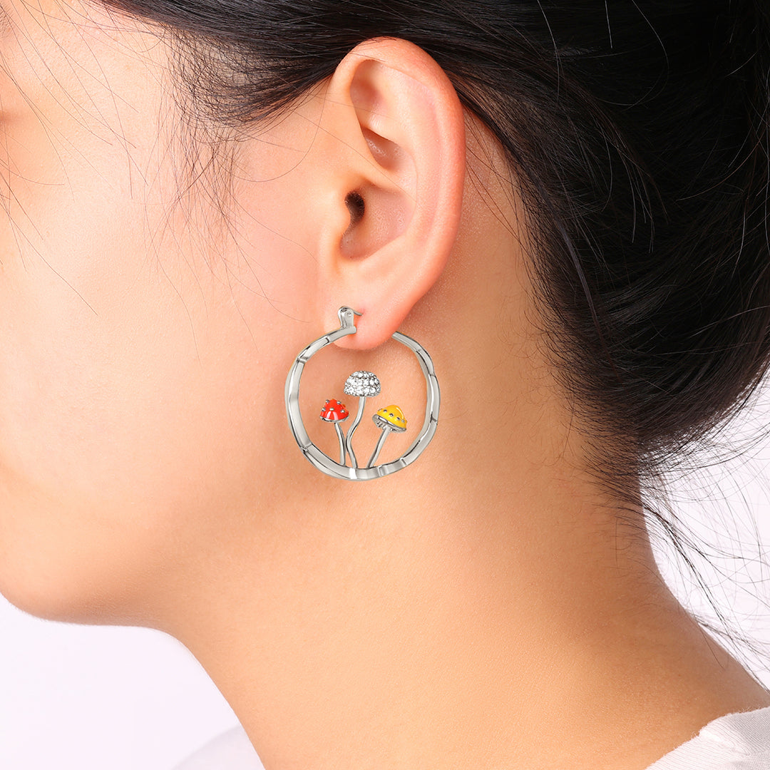 Boho Mushroom Hoop Earrings in 925 sterling silver