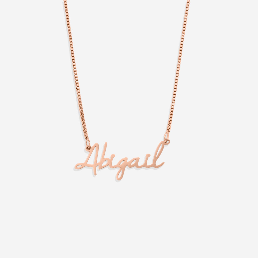 Fairy Name Necklace with Box Chain in rose gold tone
