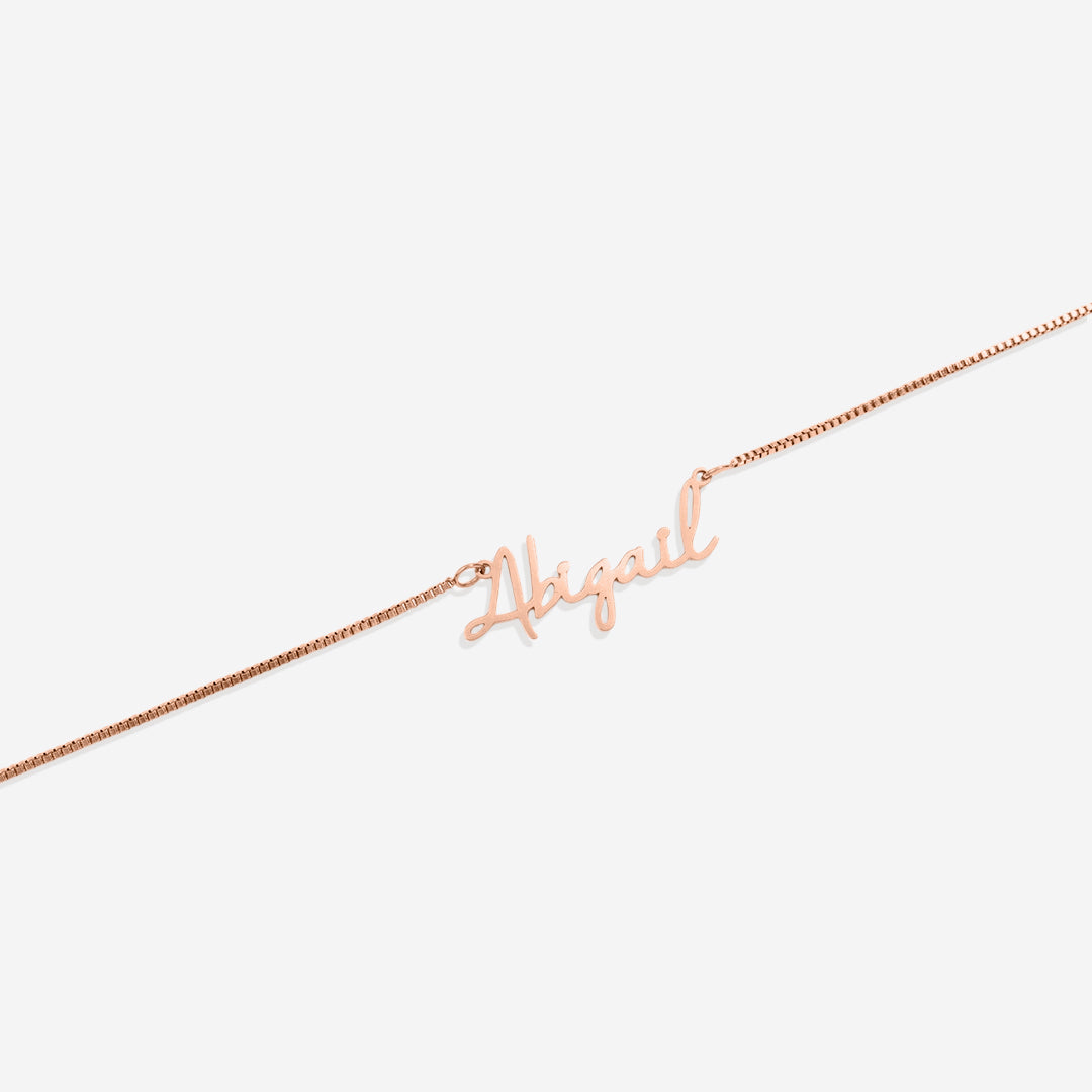Fairy Name Necklace with Box Chain in rose gold tone