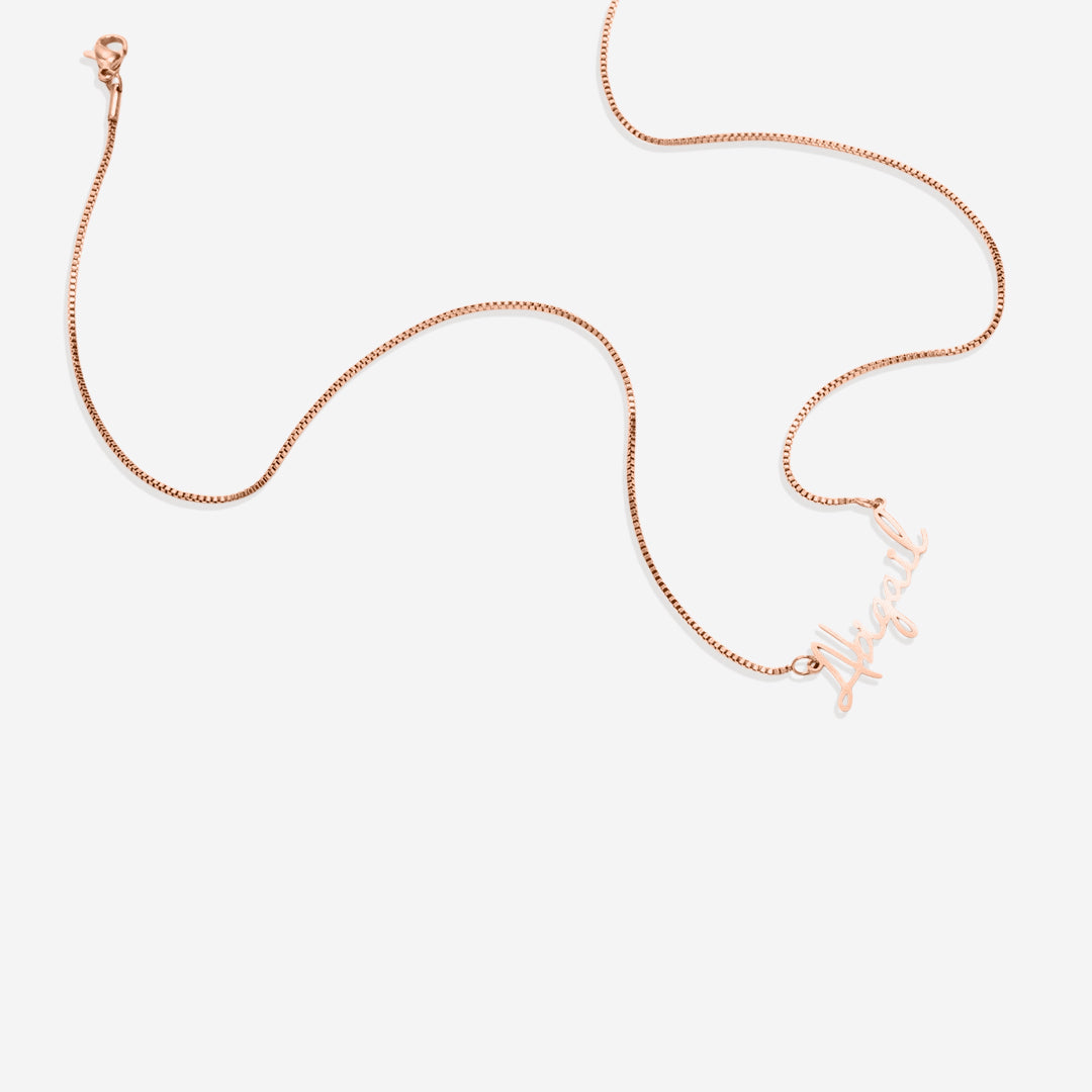 Fairy Name Necklace with Box Chain in rose gold tone