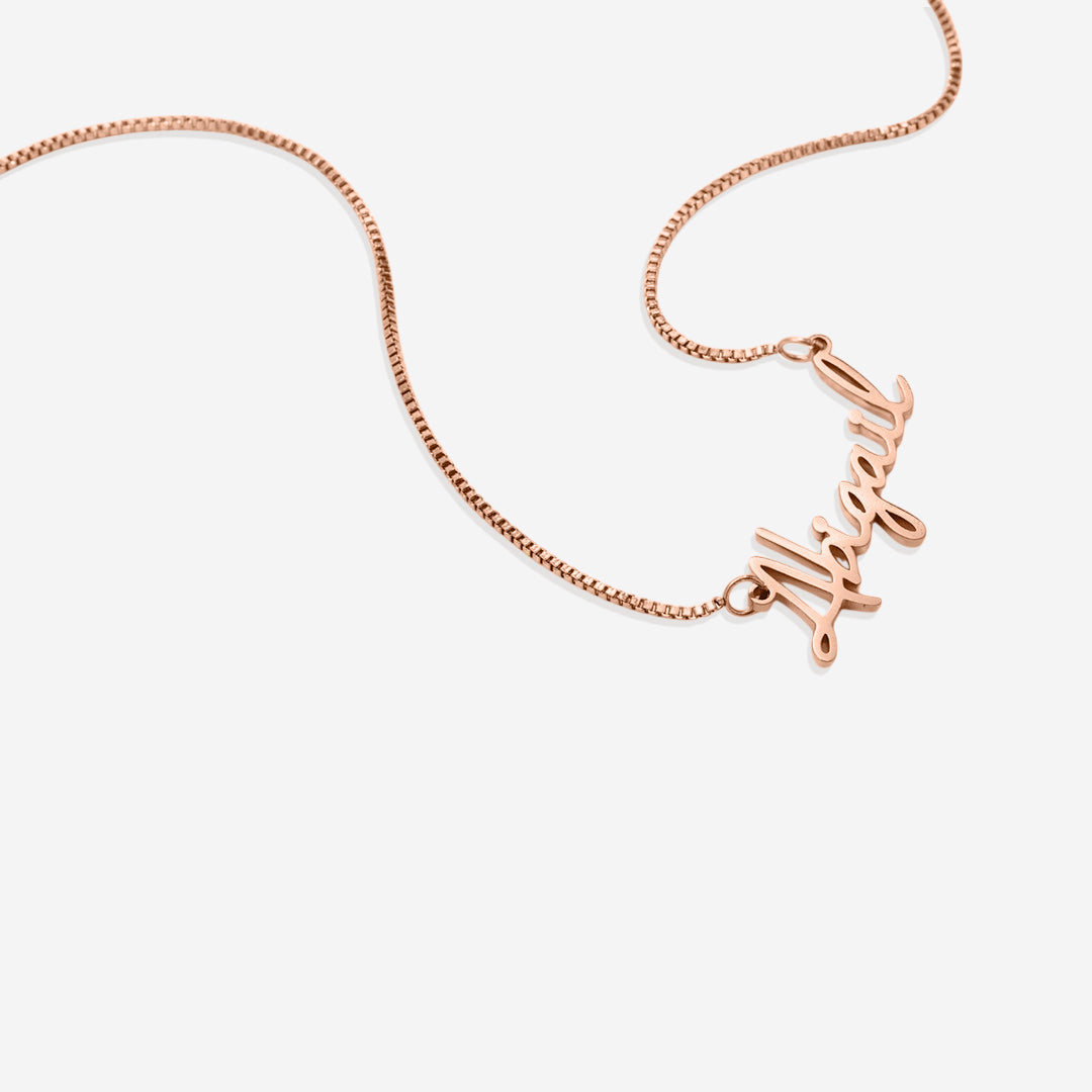 Fairy Name Necklace with Box Chain in rose gold tone