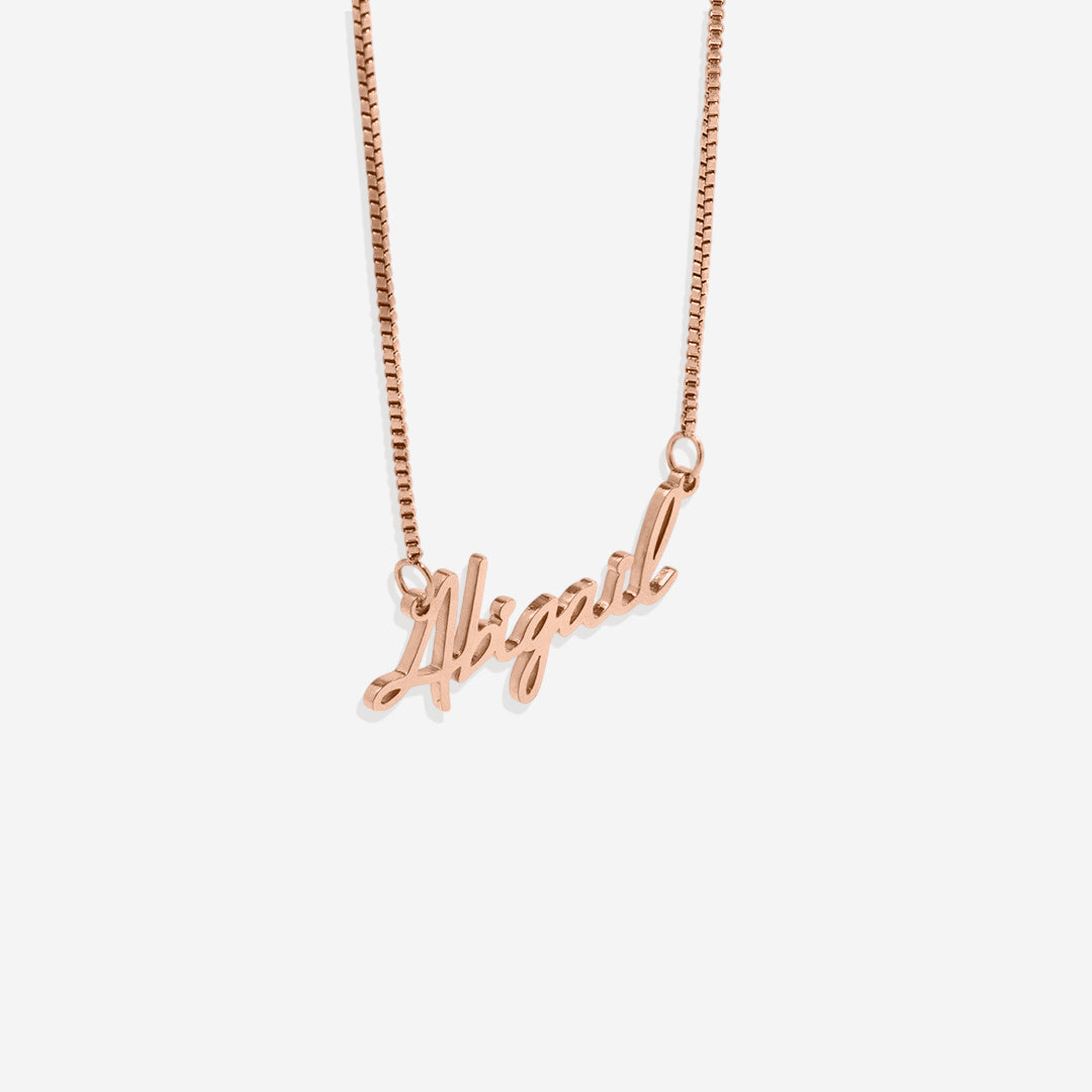 Fairy Name Necklace with Box Chain in rose gold tone