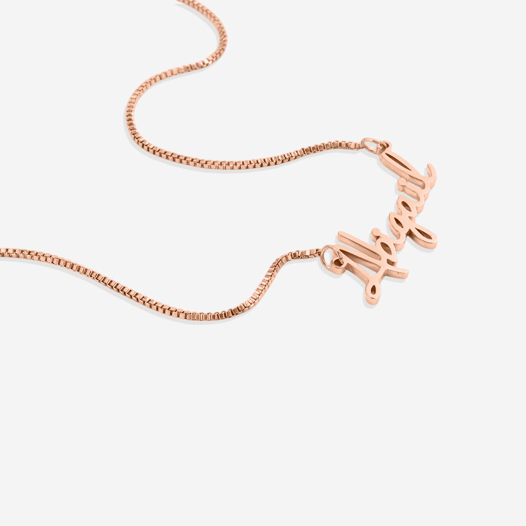 Fairy Name Necklace with Box Chain in rose gold tone