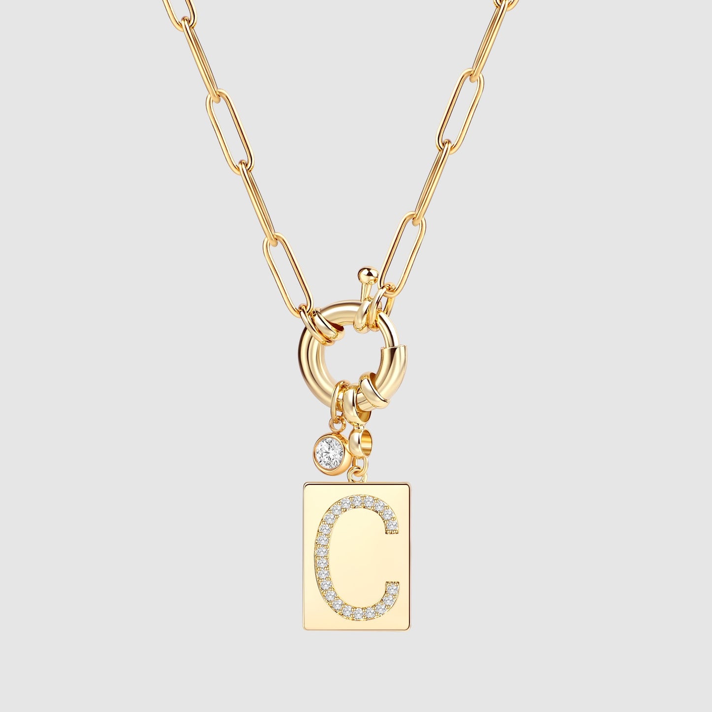 Collana Pendente Iniziale Pavé con Catena Paperclip